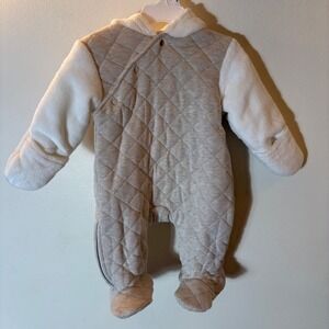 First Wish Baby Quilted Pram Suit Hooded Oatmeal Cream 3-6M NWT